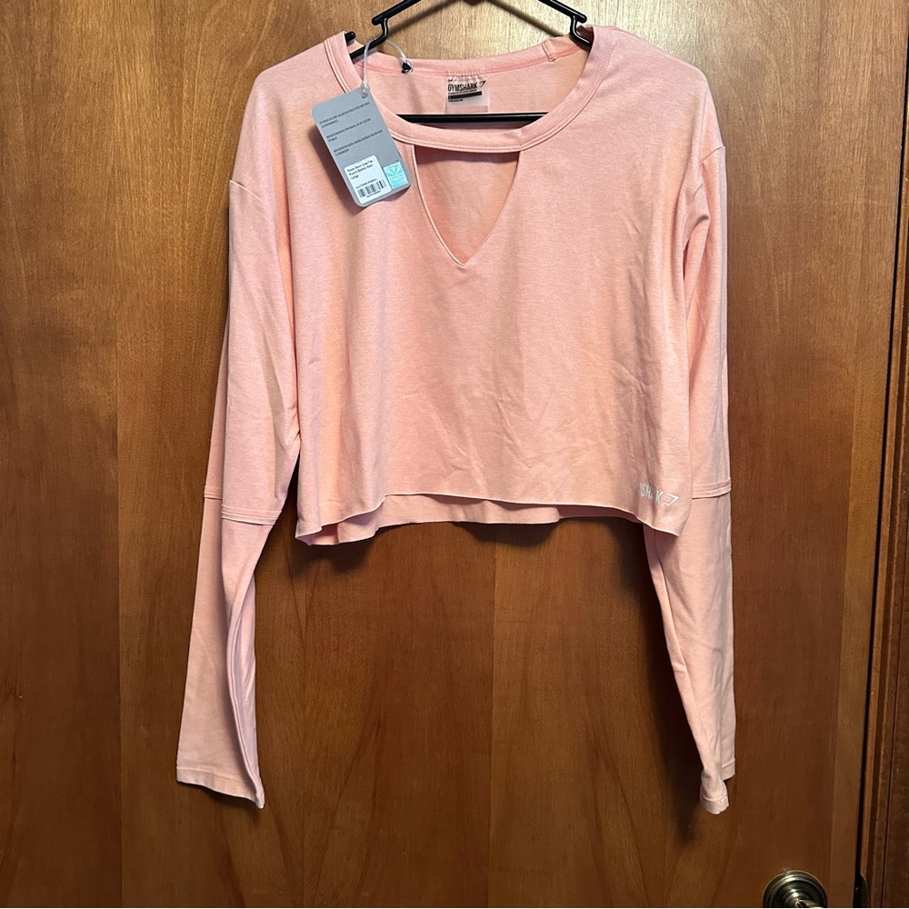 NWT Gymshark Power‎ Down Crop Top Long Sleeve Large Peach Bellini
